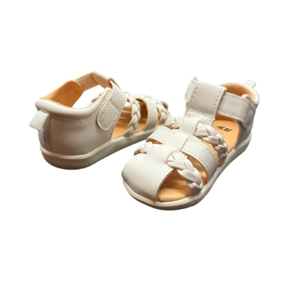 HM Kids Braided Fisherman Sandals White Hook Loop Summer Shoes Size 5.5 US